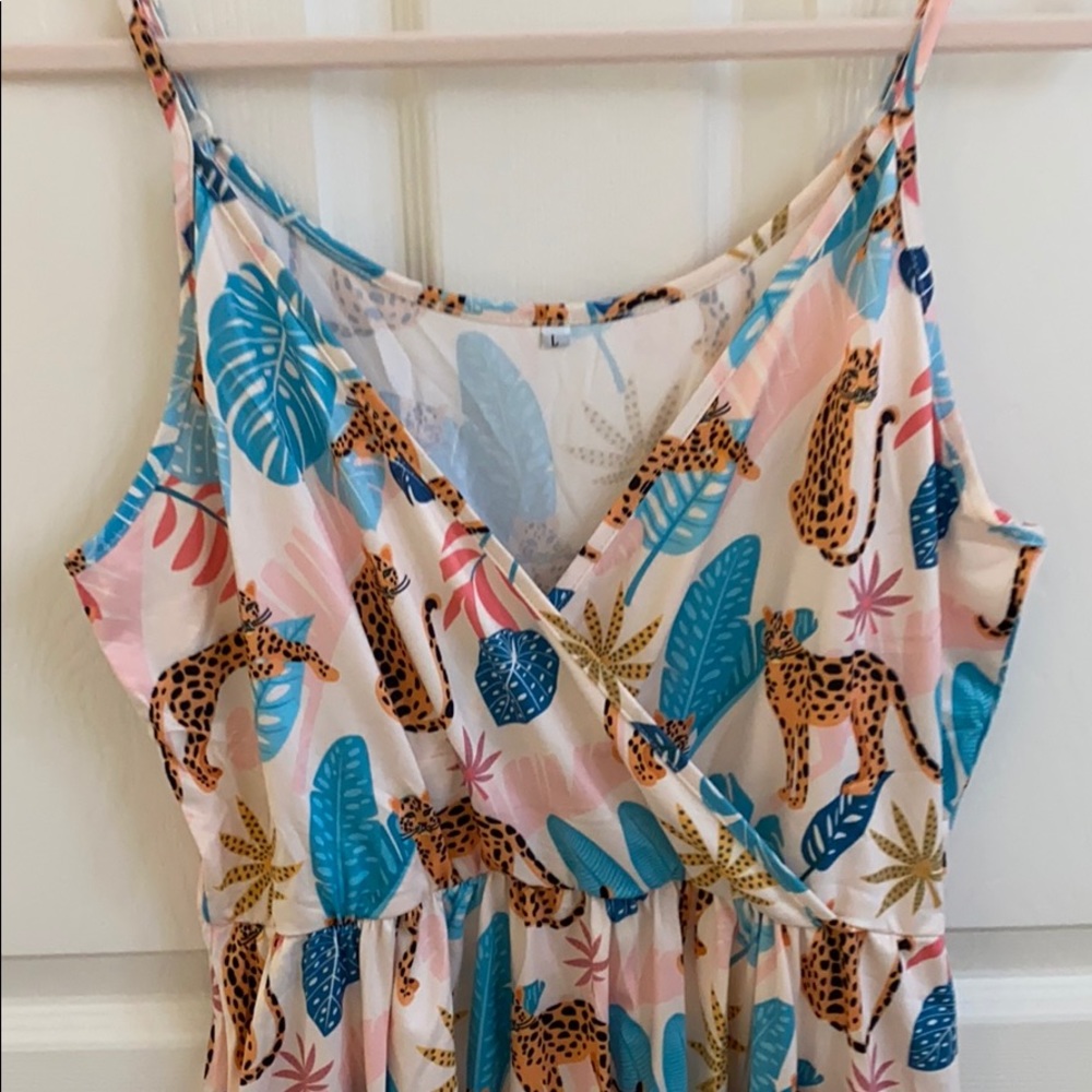 💚 Super soft pink cheetah leopard topical summer print dress - Picture 6 of 8
